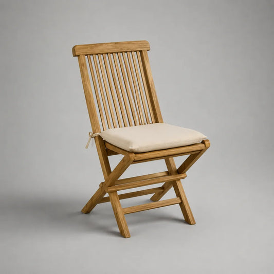 Sedia da giardino pieghevole in legno massello di acacia marrone naturale con cuscino seduta beige e schienale a doghe 46 x 58 x 90 cm